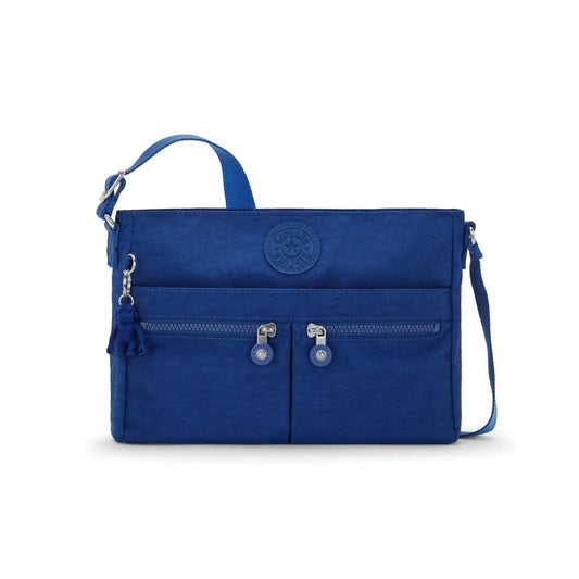 Kipling New Angie Handbag in Deep Sky Blue. Crossbody Bag - This compact crossbody bag boasts a sleek design with a water-repellent, lightweight fabric. With a spacious main compartment, an internal organizer, pockets for your phone, wallet, & pens & external pockets for quick-grab essentials. Perfect for running errands, exploring the city, or jetting off on weekend getaways. Buy Now at Sacred Remedy