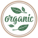 Circular logo with the word 'organic' and green leaves on a white background