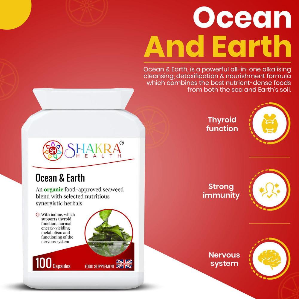 Buy Ocean & Earth | Organic, Alkalising, Detox. Heavy Metal Cleaning of the System. - Unleash the Power of Ocean & Earth in Every Capsule! Ocean & Earth is a powerful all-in-one alkalising, cleansing, detoxification and daily nourishment formula, which combines the best of nutrient-dense foods from both the sea and Earth’s soil. at Sacred Remedy Online