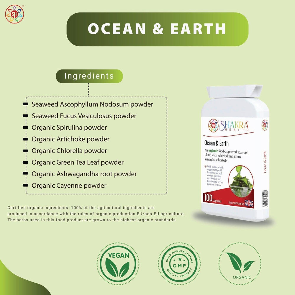 Buy Ocean & Earth | Organic, Alkalising, Detox. Heavy Metal Cleaning of the System. - Unleash the Power of Ocean & Earth in Every Capsule! Ocean & Earth is a powerful all-in-one alkalising, cleansing, detoxification and daily nourishment formula, which combines the best of nutrient-dense foods from both the sea and Earth’s soil. at Sacred Remedy Online