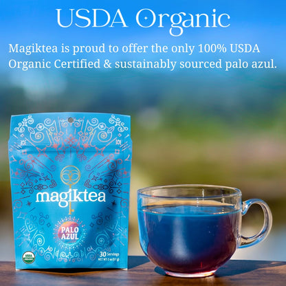 Organic Palo Azul Fluorescent Blue Tea | Kidneywood & Detox - 100% Organic Palo Azul tea bags. Fluorescent blue glow, 8x more antioxidants than green tea. Supports kidney health, detox & alkaline balance. Buy Now at Sacred Remedy