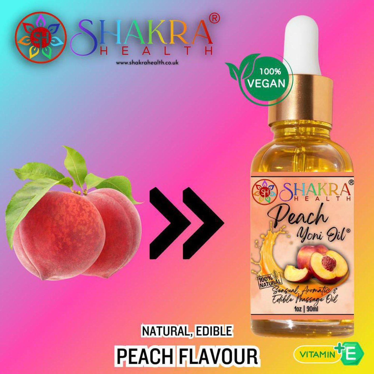 Peach Flavoured Yoni Oil. Natural, Vegan Body Care. - Unleash your confidence with our luxurious LGBTQ+ gender neutral, pH balanced & moisturising, edible Yoni Oil. Celebrate your body with our unique, inclusive, organic product. Discover the secret to ultimate comfort, massage, relaxation & pleasure in this versatile oil. Experience pure bliss. Buy Now at Sacred Remedy