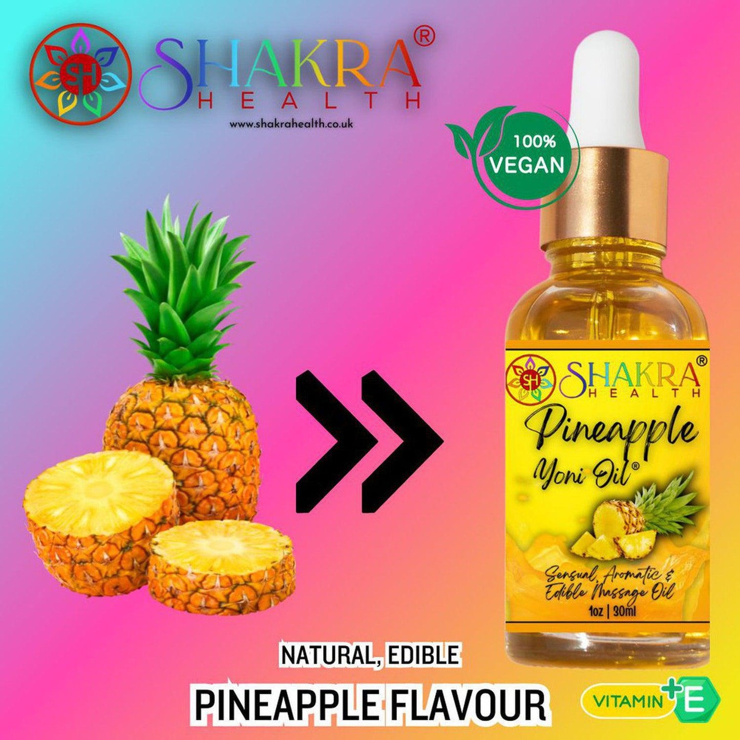 Pineapple Flavoured Yoni Oil. Natural, Vegan Body Care. - Unleash your confidence with our luxurious LGBTQ+ gender neutral, pH balanced & moisturising, edible Yoni Oil. Celebrate your body with our unique, inclusive, organic product. Discover the secret to ultimate comfort, massage, relaxation & pleasure in this versatile oil. Experience pure bliss. Buy Now at Sacred Remedy