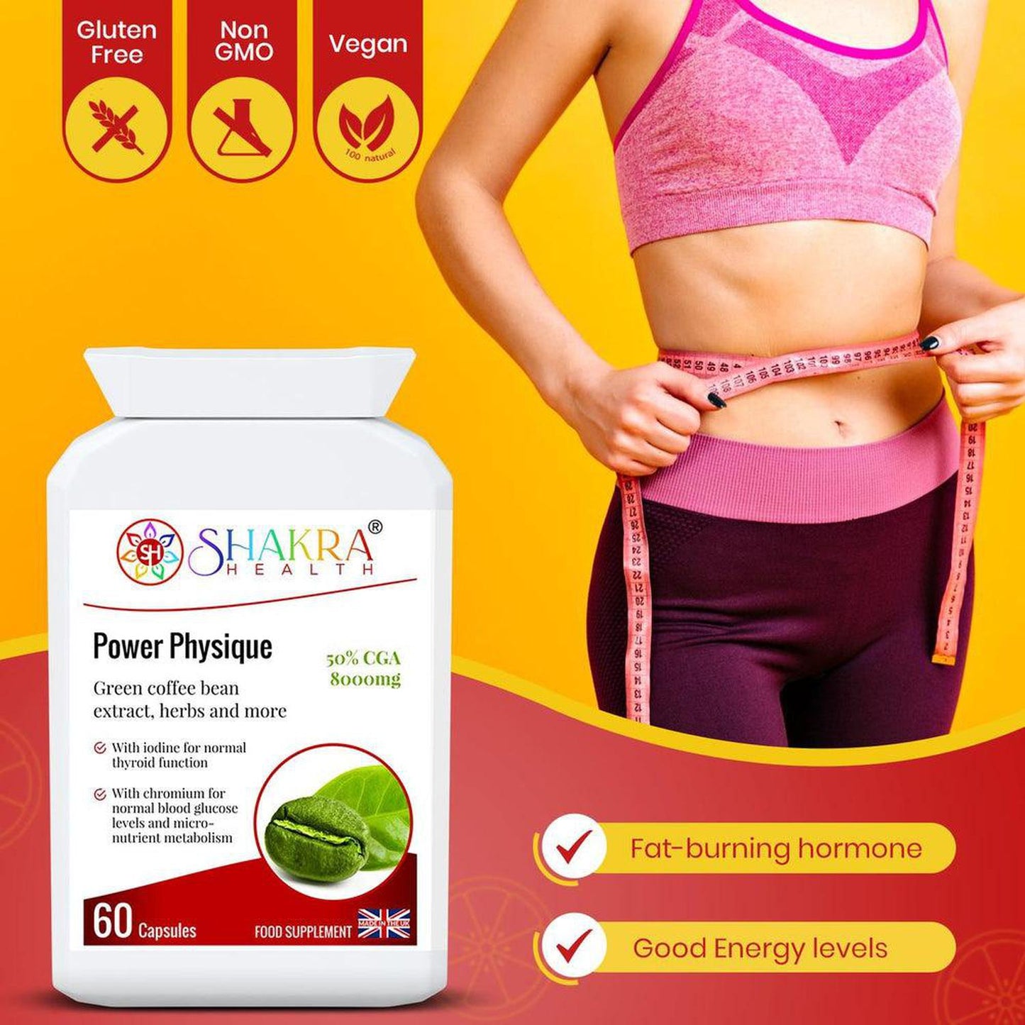 Power Physique | Unique Green Coffee Bean, High Strength Natural SIimming & Energy Formula - A high-strength, natural sIimming formula. It contains green coffee bean (8000mg) derived from "raw" unroasted coffee beans and provides 50% chlorogenic acid (CGA). Supports appetite control, reduces cravings, increases fat burning and thereby promotes weight reduction. Buy Now at Sacred Remedy