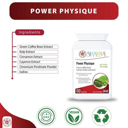 Power Physique | Unique Natural SIimming & Energy Formula - High-strength Green Coffee Bean (8000mg) for weight loss & energy. With Chlorogenic Acid, Chromium, and Cayenne to boost metabolism & control cravings. Buy Now at Sacred Remedy