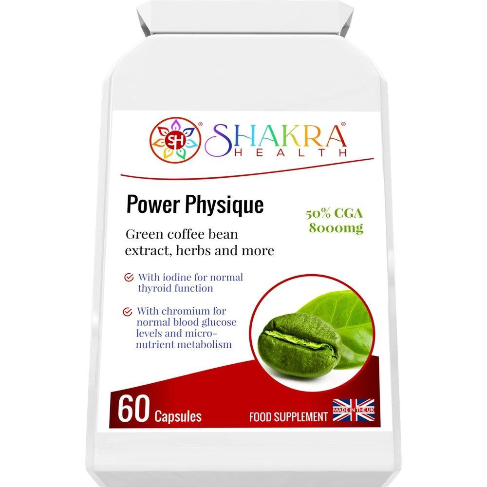 Buy Power Physique | Unique Green Coffee Bean, High Strength Natural SIimming & Energy Formula - A high-strength, natural sIimming formula. It contains green coffee bean (8000mg) derived from "raw" unroasted coffee beans and provides 50% chlorogenic acid (CGA). Supports appetite control, reduces cravings, increases fat burning and thereby promotes weight reduction. at Sacred Remedy Online