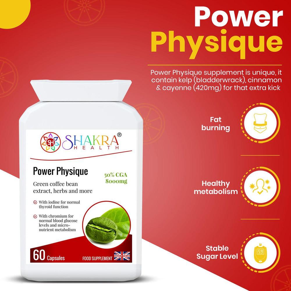 Buy Power Physique | Unique Green Coffee Bean, High Strength Natural SIimming & Energy Formula - A high-strength, natural sIimming formula. It contains green coffee bean (8000mg) derived from "raw" unroasted coffee beans and provides 50% chlorogenic acid (CGA). Supports appetite control, reduces cravings, increases fat burning and thereby promotes weight reduction. at Sacred Remedy Online