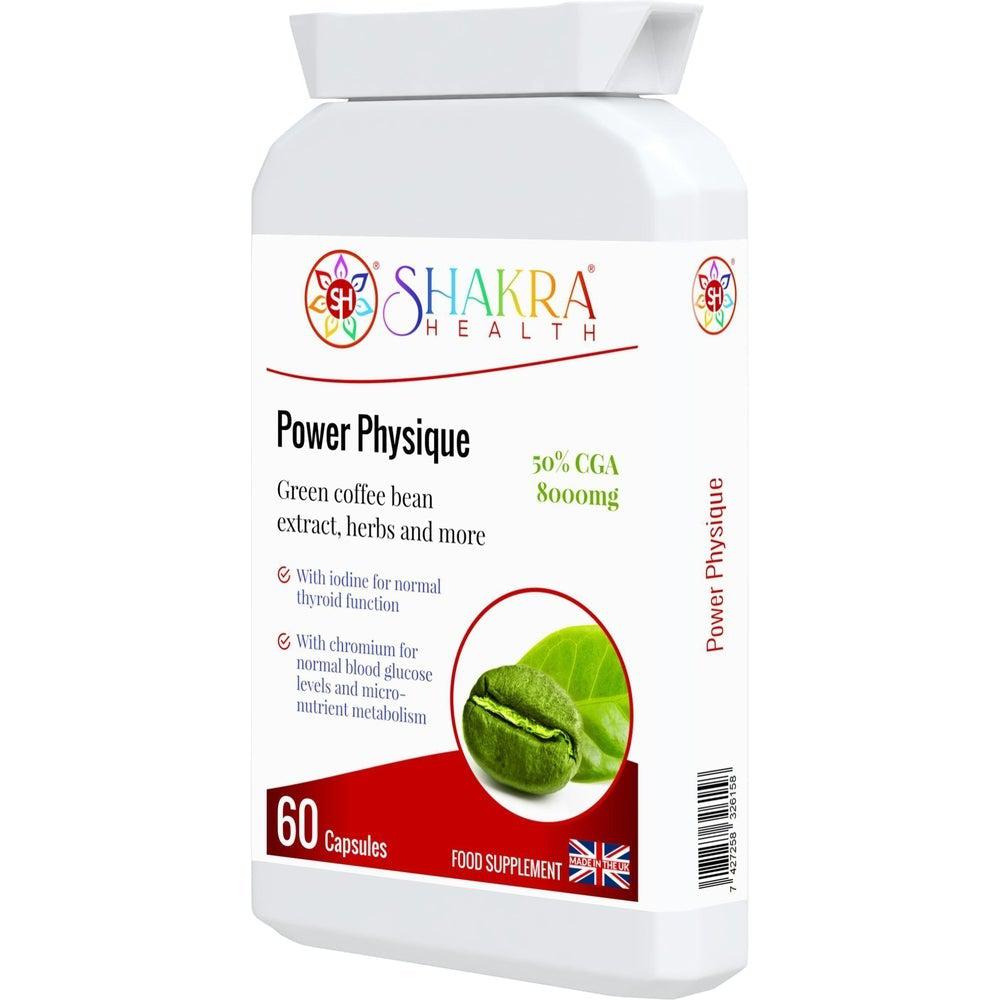 Buy Power Physique | Unique Green Coffee Bean, High Strength Natural SIimming & Energy Formula - A high-strength, natural sIimming formula. It contains green coffee bean (8000mg) derived from "raw" unroasted coffee beans and provides 50% chlorogenic acid (CGA). Supports appetite control, reduces cravings, increases fat burning and thereby promotes weight reduction. at Sacred Remedy Online