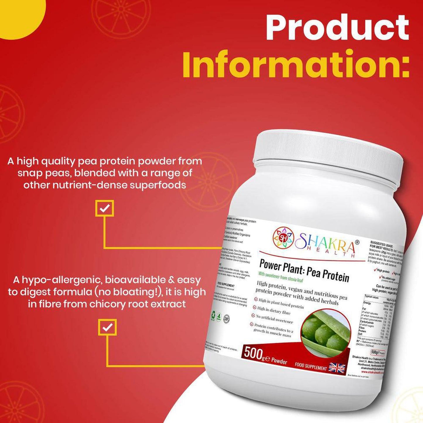 Power Plant: Vegan High Quality Pea Protein Powder with added Phyto-Nutrients - A high quality pea protein powder (from snap peas), blended with a range of other nutrient-dense superfoods and herbs for added antioxidants, fibre and phyto-nutrients - chicory root extract, green tea extract, spirulina powder, acai berry extract and stevea leaf extract as a sweetener. Buy Now at Sacred Remedy