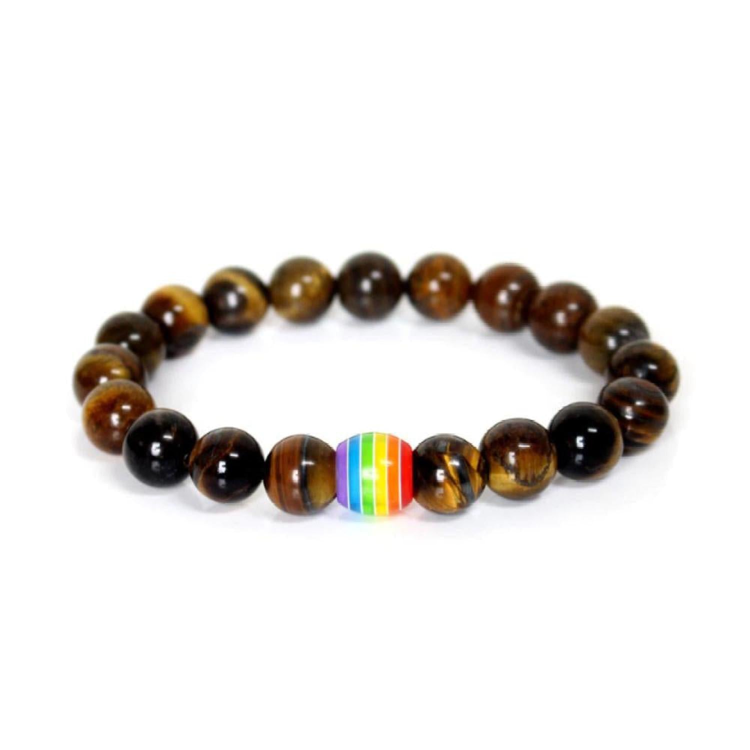 Pride Stripes Natural Stone Tigers Eye Healing Energy Bracelet - Celebrate Pride and embrace your power with the dazzling Pride Tigers Eye Healing Bracelet! This vibrant accessory combines the spirit of LGBTQ+ empowerment with the grounding energy of Tigers Eye gemstones. Buy Now at Sacred Remedy