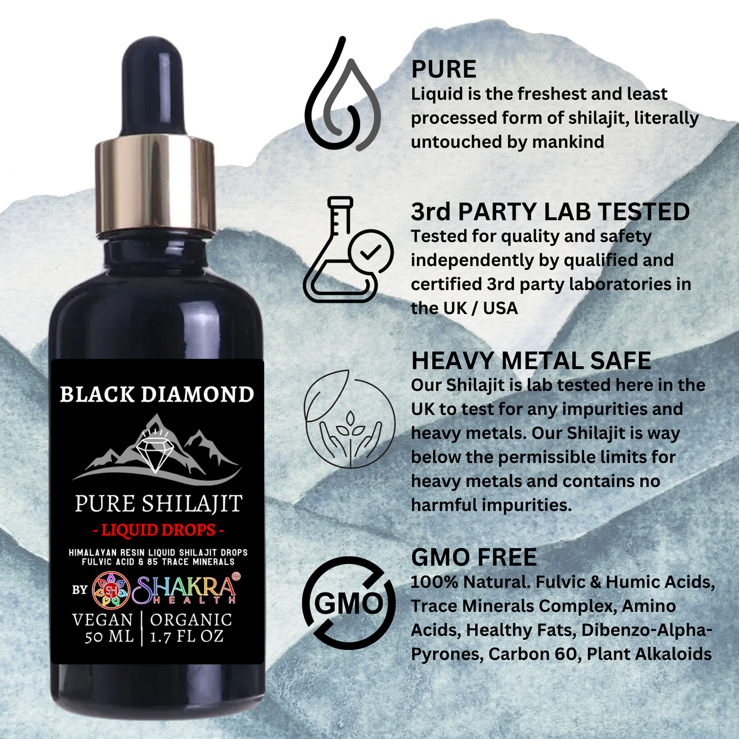 Buy Black Diamond Shilajit Liquid Drops - Pure, Potent, 50ml - Experience the power of nature with Black Diamond Shilajit Liquid Drops. Our premium 50ml bottle delivers concentrated nutrients for enhanced energy, vitality, and overall well-being. Pure and potent, our Shilajit is expertly sourced and processed. at Sacred Remedy Online