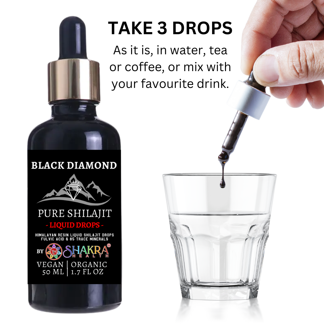 Buy Black Diamond Shilajit Liquid Drops - Pure, Potent, 50ml - Experience the power of nature with Black Diamond Shilajit Liquid Drops. Our premium 50ml bottle delivers concentrated nutrients for enhanced energy, vitality, and overall well-being. Pure and potent, our Shilajit is expertly sourced and processed. at Sacred Remedy Online