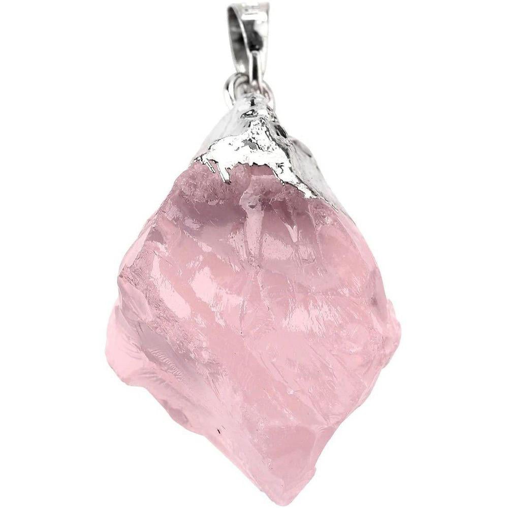 Buy Raw Rose Quartz Necklace Silver Plated Healing Stone - Embrace the power and beauty of nature with this one-of-a-kind Irregular Natural Raw Rose Quartz Healing Gemstone Necklace! Each pendant features a unique, unpolished rose quartz stone, radiating a soft pink hue and believed to hold a wealth of benefits. at Sacred Remedy Online