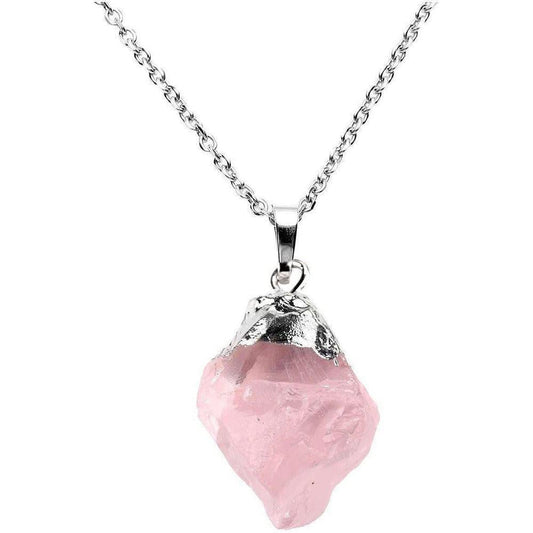 Buy Raw Rose Quartz Necklace Silver Plated Healing Stone - Embrace the power and beauty of nature with this one-of-a-kind Irregular Natural Raw Rose Quartz Healing Gemstone Necklace! Each pendant features a unique, unpolished rose quartz stone, radiating a soft pink hue and believed to hold a wealth of benefits. at Sacred Remedy Online