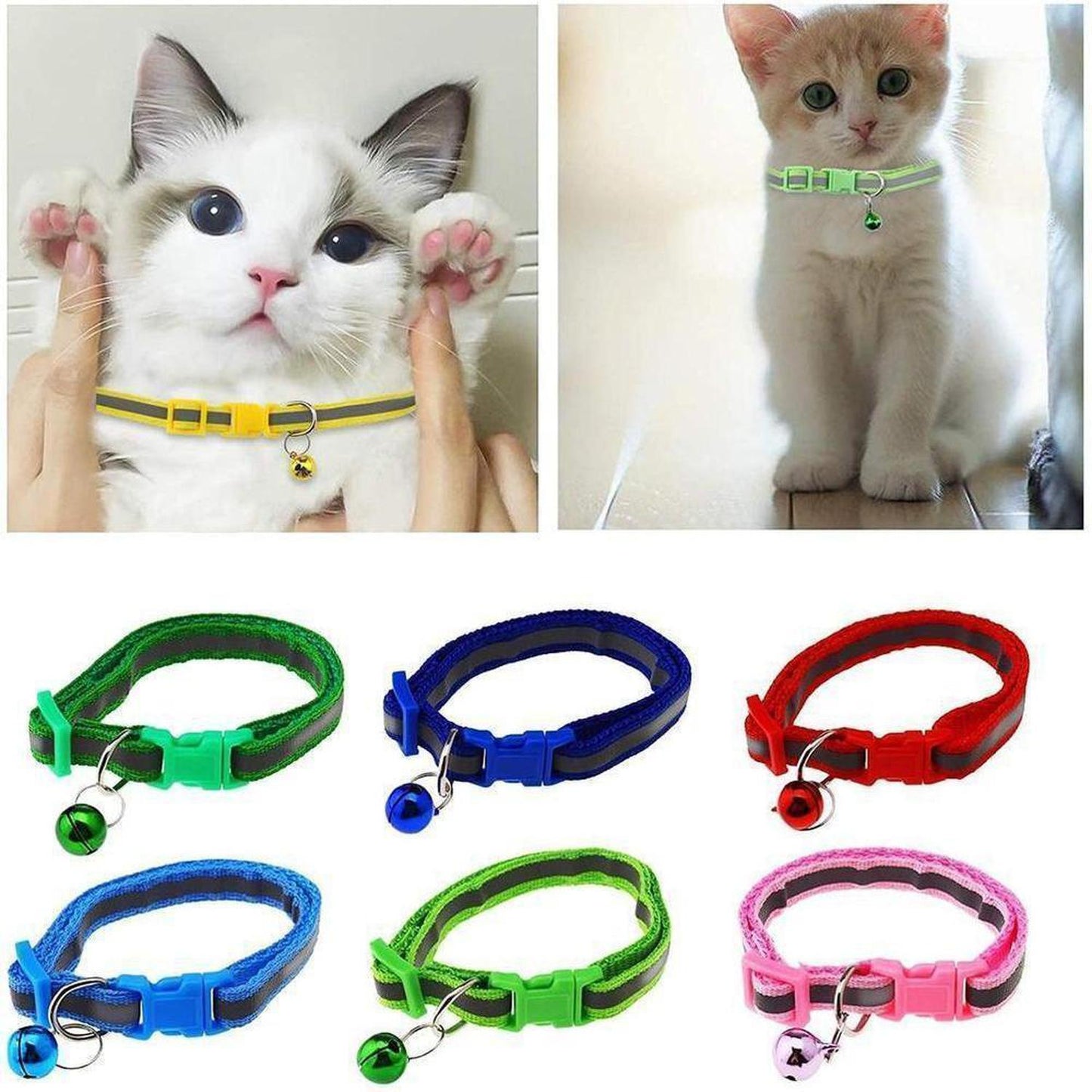 Reflective Small Animal / Kitten / Cat / Puppy Collar with Bell - The gloss reflective collar ensures that your pet is seen in the dark with car headlights. Designed with safety in mind it incorporates a break away buckle to enable your animal to get free if caught on an object. Buy Now at Sacred Remedy