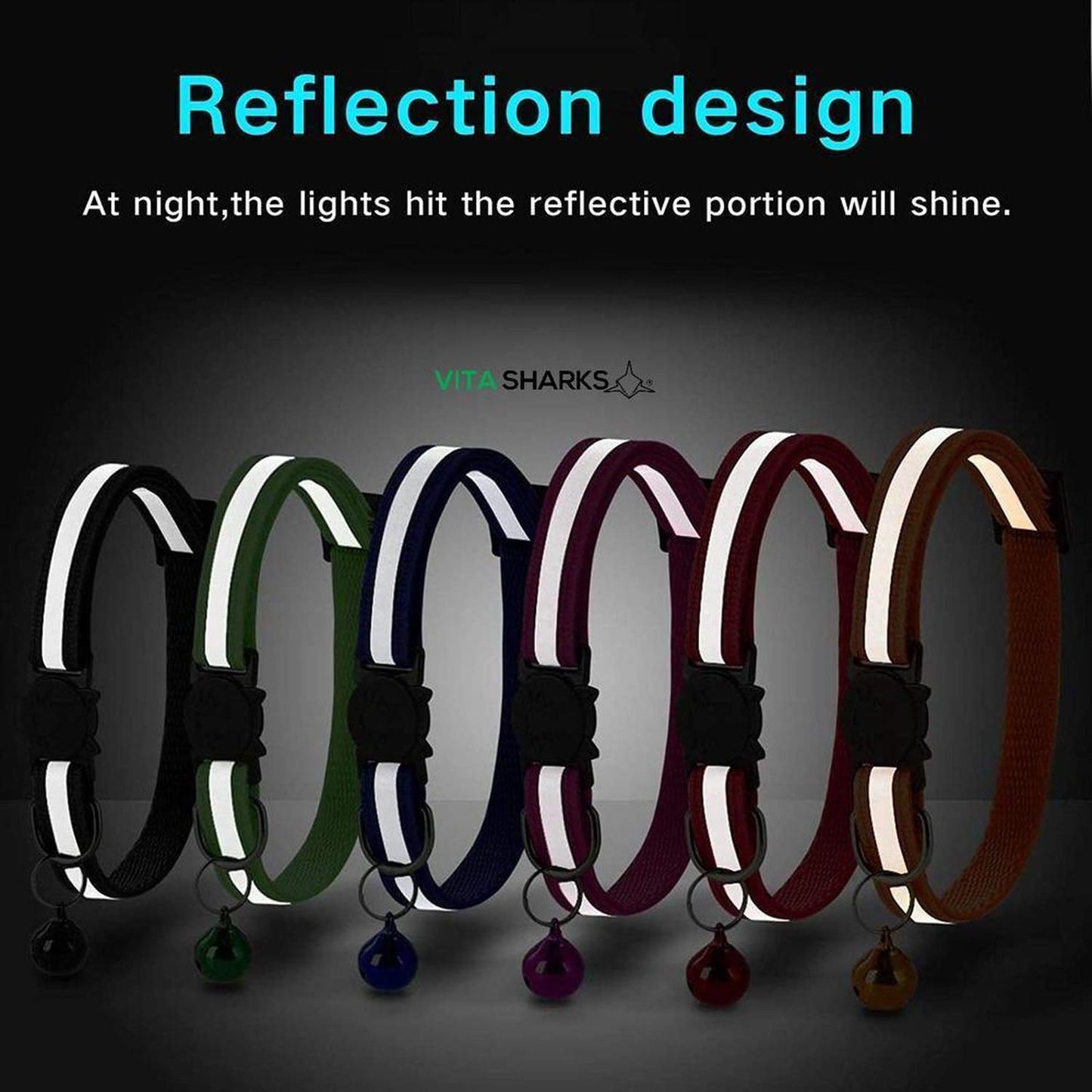 Reflective Small Animal / Kitten / Cat / Puppy Collar with Bell - The gloss reflective collar ensures that your pet is seen in the dark with car headlights. Designed with safety in mind it incorporates a break away buckle to enable your animal to get free if caught on an object. Buy Now at Sacred Remedy