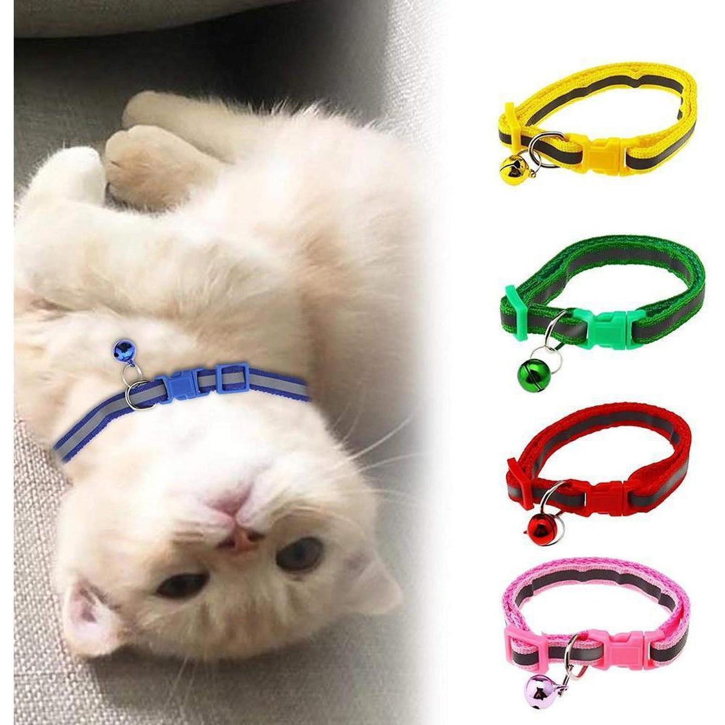 Reflective Small Animal / Kitten / Cat / Puppy Collar with Bell - The gloss reflective collar ensures that your pet is seen in the dark with car headlights. Designed with safety in mind it incorporates a break away buckle to enable your animal to get free if caught on an object. Buy Now at Sacred Remedy