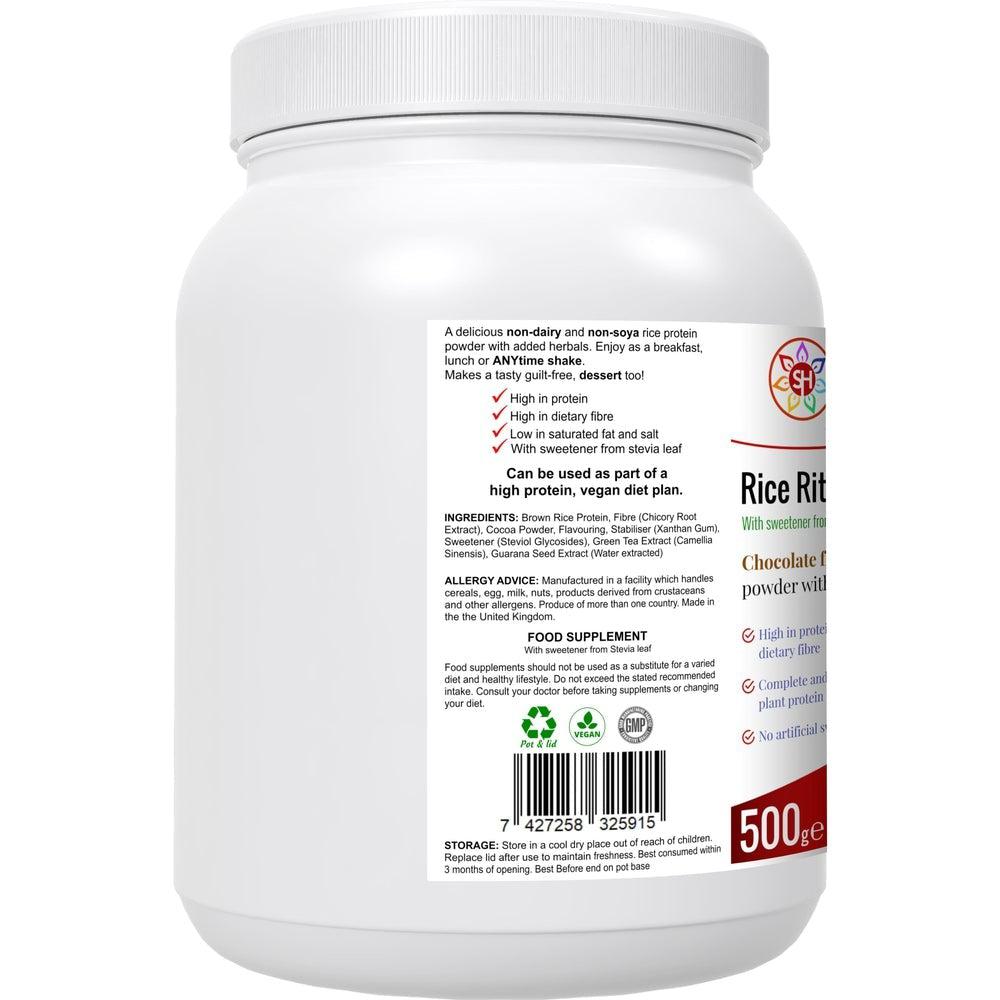 Buy Rice Rituals: Chocolate Flavour Rice Protein Blend with Green Tea - Fuel your active lifestyle with Rice Rituals: Protein Blend, a delicious and convenient way to boost your daily protein intake. This plant-based protein powder is packed with benefits for athletes, fitness enthusiasts, and anyone seeking a healthy dietary upgrade. at Sacred Remedy Online