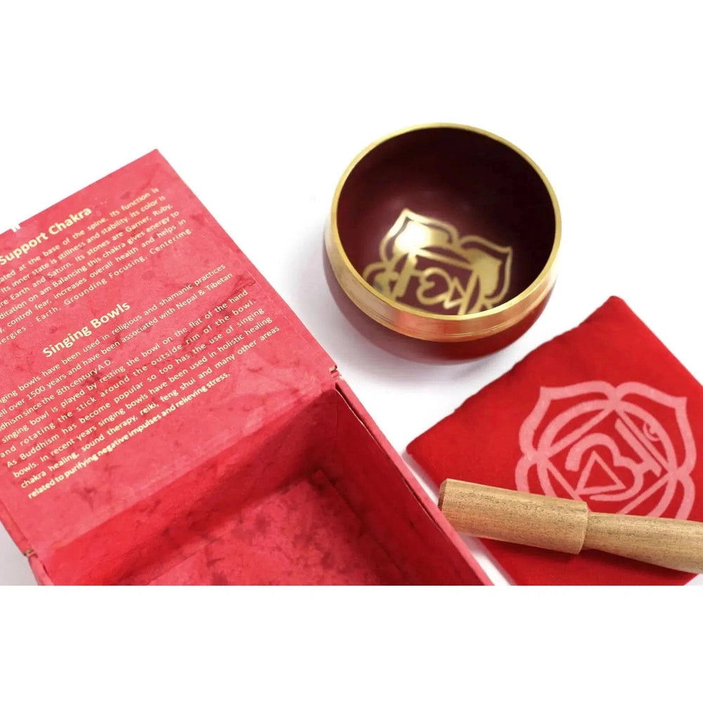 Buy Root Chakra Singing Bowl Gift Set for Meditation & Sound Therapy - Harmonize your mind, body, and spirit with the Root Chakra Singing Bowl Set! This carefully curated set is designed to target the Root Chakra, also known as Muladhara, promoting feelings of stability, security, and groundedness. at Sacred Remedy Online