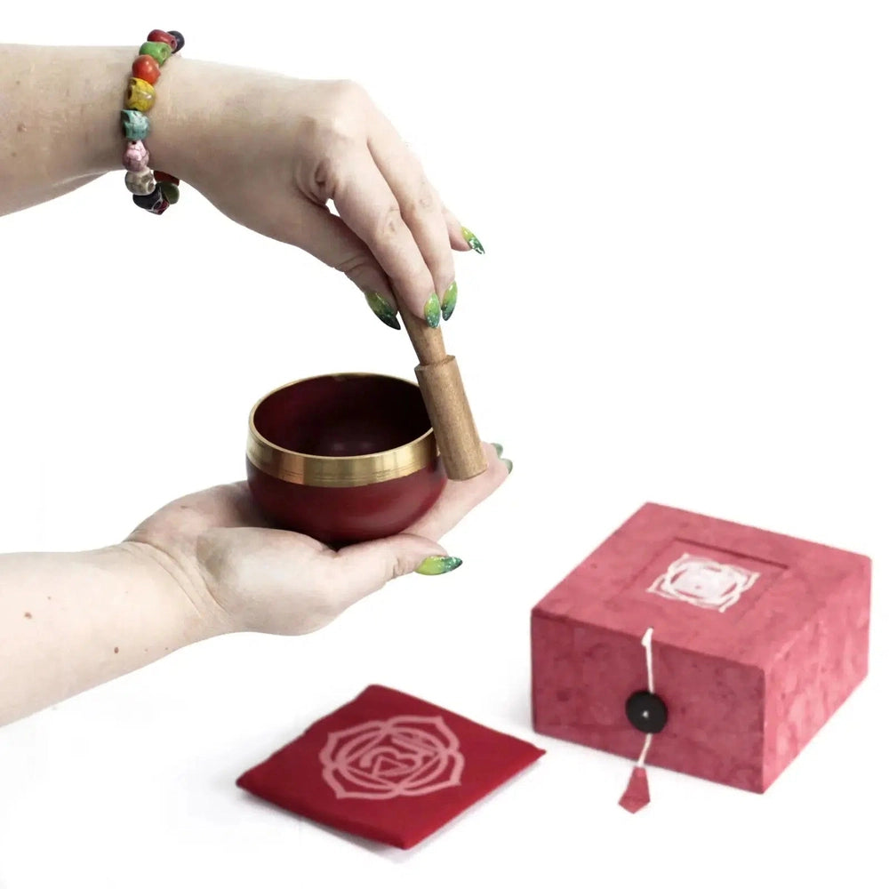 Buy Root Chakra Singing Bowl Gift Set for Meditation & Sound Therapy - Harmonize your mind, body, and spirit with the Root Chakra Singing Bowl Set! This carefully curated set is designed to target the Root Chakra, also known as Muladhara, promoting feelings of stability, security, and groundedness. at Sacred Remedy Online