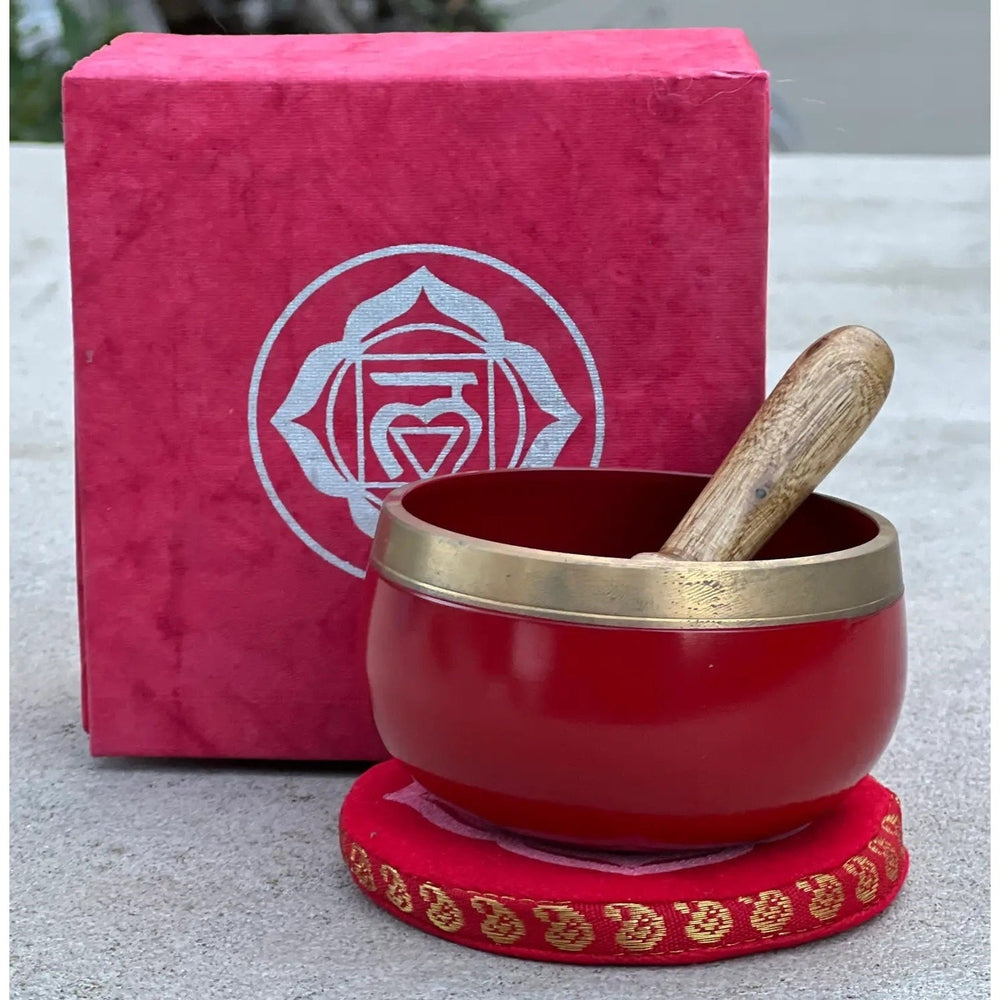 Buy Root Chakra Singing Bowl Gift Set for Meditation & Sound Therapy - Harmonize your mind, body, and spirit with the Root Chakra Singing Bowl Set! This carefully curated set is designed to target the Root Chakra, also known as Muladhara, promoting feelings of stability, security, and groundedness. at Sacred Remedy Online