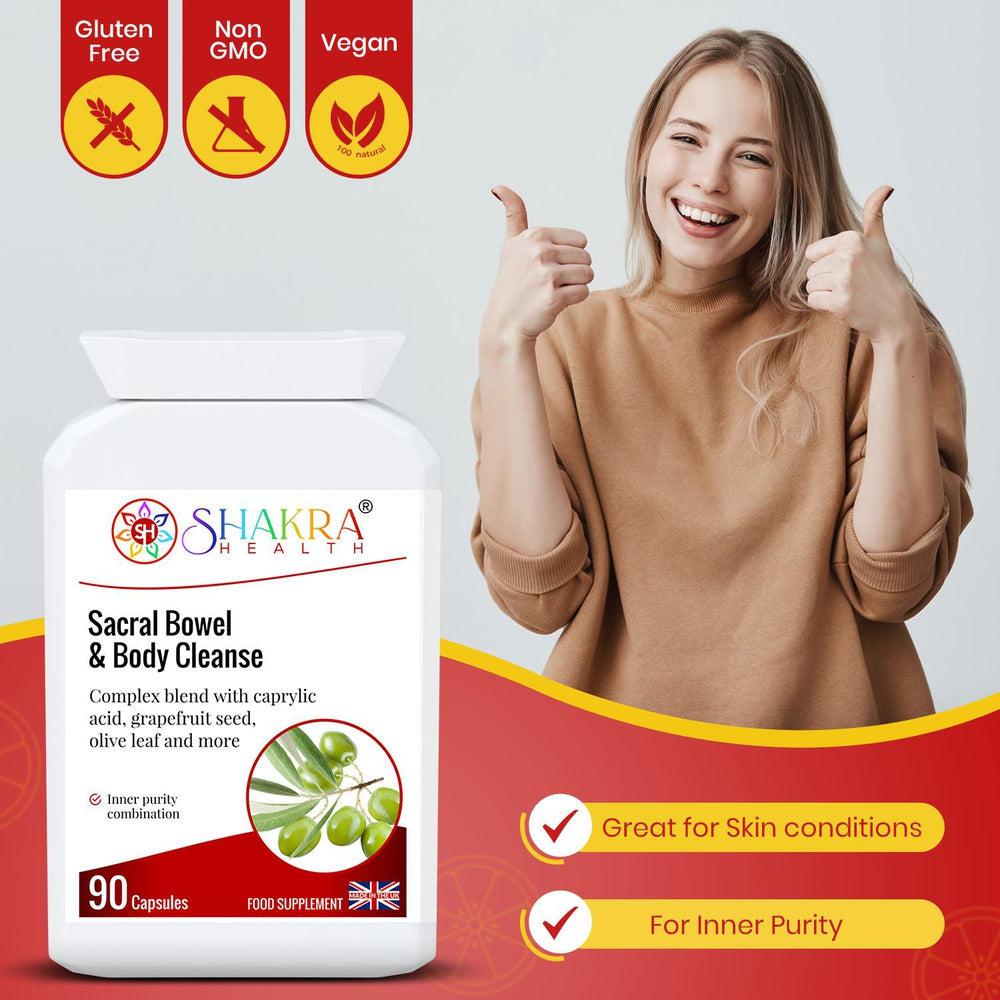 Buy Sacral Bowel & Body Cleanse | Gastrointestinal Cleanse & Protect - A broad-spectrum gastrointestinal cleanse & detoxification formula, to support a balanced lower digestive tract & protect against internal parasites, worms & other harmful micro-organisms. It contains a range of tried & tested herbs and concentrated foods to support digestive tract health, in easy-to-take capsule form. at Sacred Remedy Online