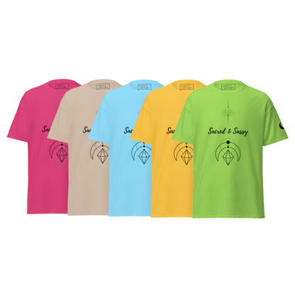 Sacred & Sassy Spiritual Tee | Lotus & Geometry Shirt - Shop the "Sacred & Sassy" spiritual tee. Features lotus and sacred geometry design for balance & confidence. Premium cotton, classic fit, and consciously made. Buy Now at Sacred Remedy