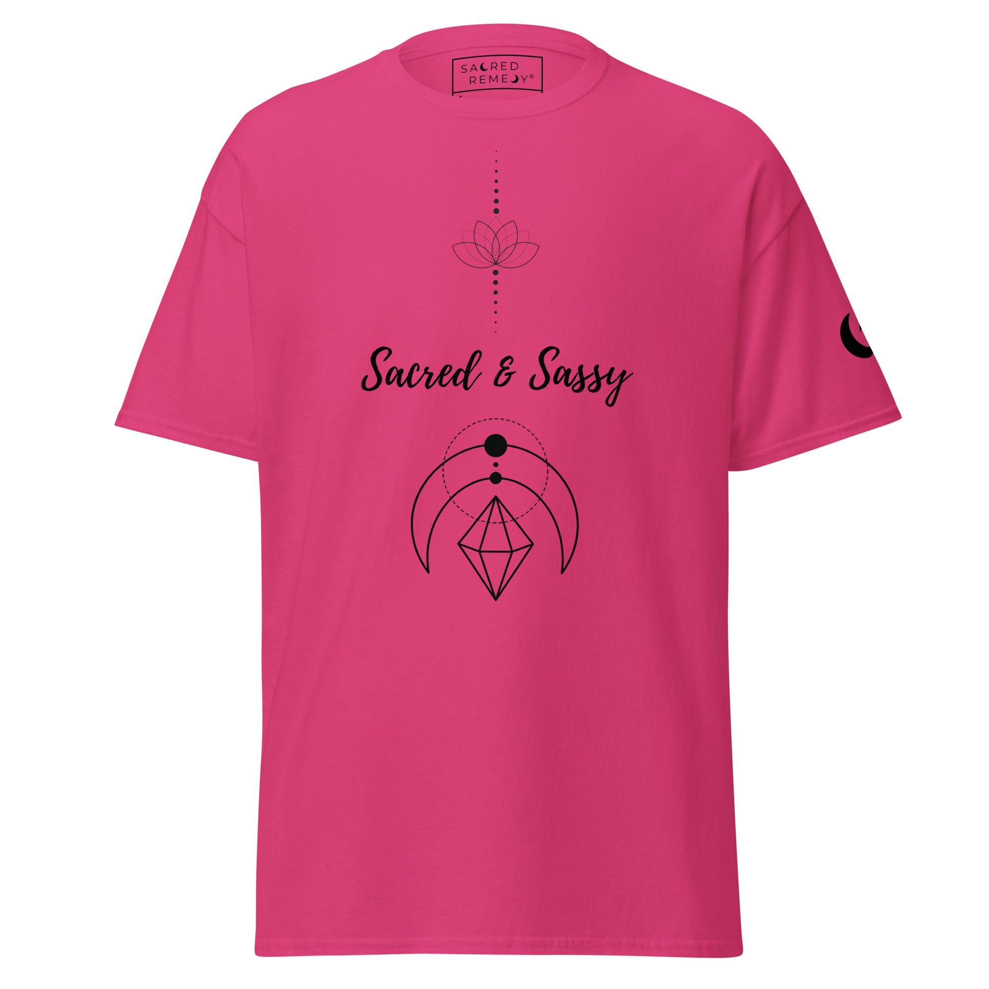 Sacred & Sassy Spiritual Tee | Lotus & Geometry Shirt - Shop the "Sacred & Sassy" spiritual tee. Features lotus and sacred geometry design for balance & confidence. Premium cotton, classic fit, and consciously made. Buy Now at Sacred Remedy
