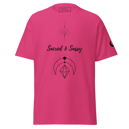Sacred & Sassy Spiritual Tee | Lotus & Geometry Shirt - Shop the "Sacred & Sassy" spiritual tee. Features lotus and sacred geometry design for balance & confidence. Premium cotton, classic fit, and consciously made. Buy Now at Sacred Remedy