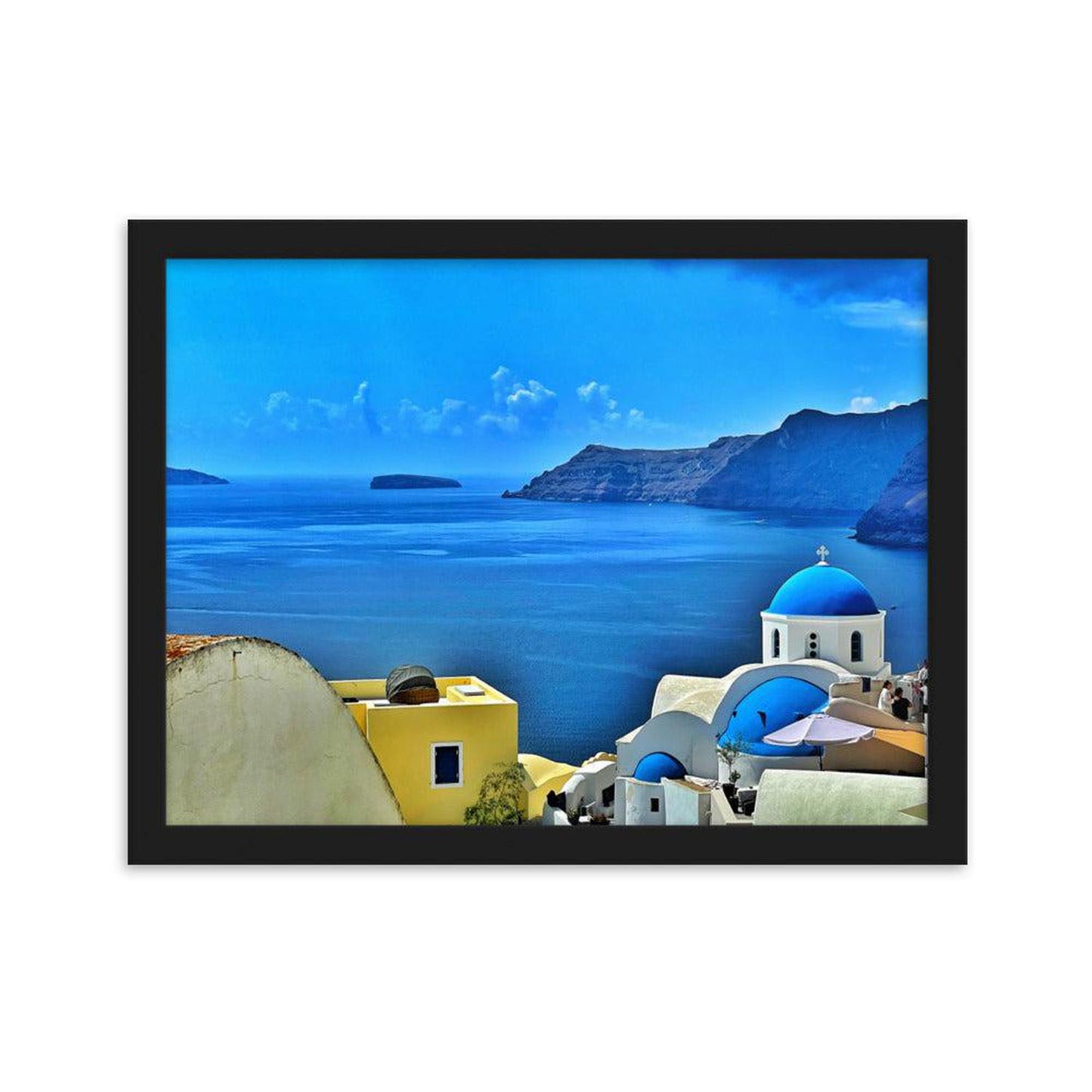 Santorini Landscape Photography Ocean View - Framed Print - Add a bold statement piece to any room with this framed poster. Printed on quality, thick, matte paper. Santorini Landscape Ocean View - Framed Matte Poster Print.Original Photography. Vibrant and uplifting artwork, ideal for home or office. Buy Now at Sacred Remedy