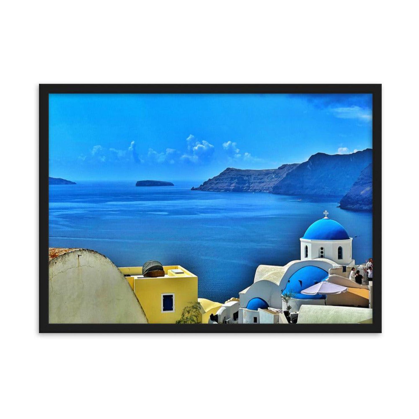 Santorini Landscape Photography Ocean View - Framed Print - Add a bold statement piece to any room with this framed poster. Printed on quality, thick, matte paper. Santorini Landscape Ocean View - Framed Matte Poster Print.Original Photography. Vibrant and uplifting artwork, ideal for home or office. Buy Now at Sacred Remedy