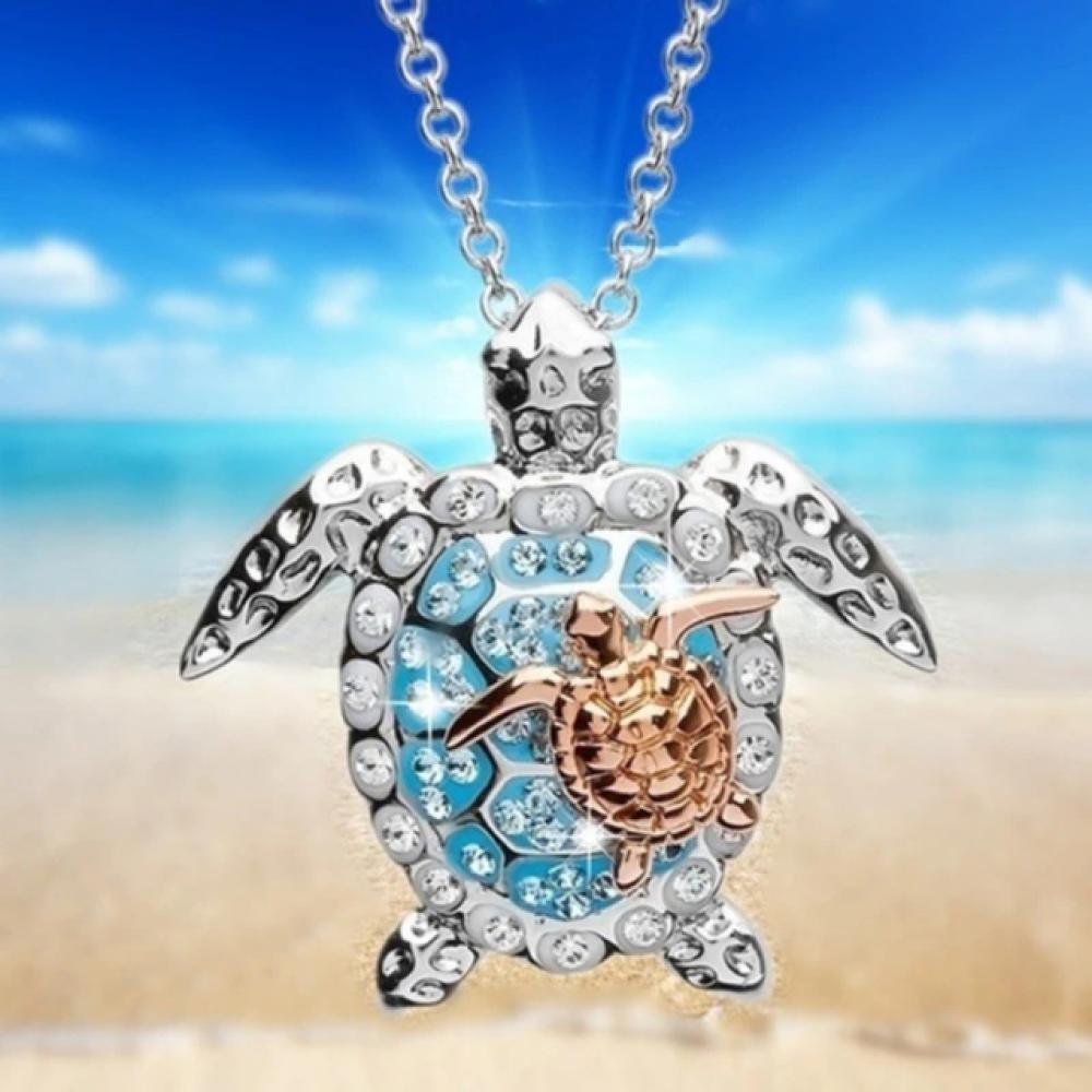 Buy Sea Turtle & Baby Necklace | Bling Gift Silver Jewelery - Celebrate the gentle spirit of the Turtle daily with an everyday Turtle Pendant Necklace, or pick out an exotic piece of fine Turtle Jewelry for the Turtle Lover in your life! Turtles are symbols of good luck in Feng Shui! A turtle pendant can make a great gift. at Sacred Remedy Online