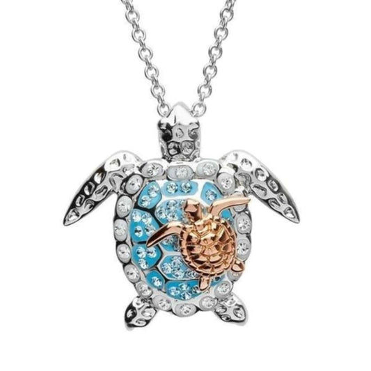 Buy Sea Turtle & Baby Necklace | Bling Gift Silver Jewelery - Celebrate the gentle spirit of the Turtle daily with an everyday Turtle Pendant Necklace, or pick out an exotic piece of fine Turtle Jewelry for the Turtle Lover in your life! Turtles are symbols of good luck in Feng Shui! A turtle pendant can make a great gift. at Sacred Remedy Online