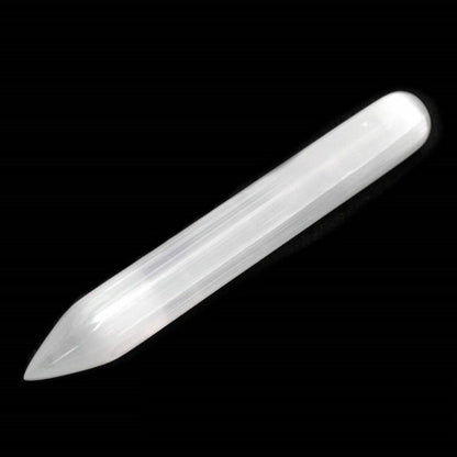 Selenite Pointed Wand | Aura Cleanser & Healing Crystal Tool - Shop the Selenite Pointed Wand. Your essential tool for aura cleansing, spiritual healing, and Crown Chakra connection. Sweeps away negativity & promotes peace. Buy Now at Sacred Remedy