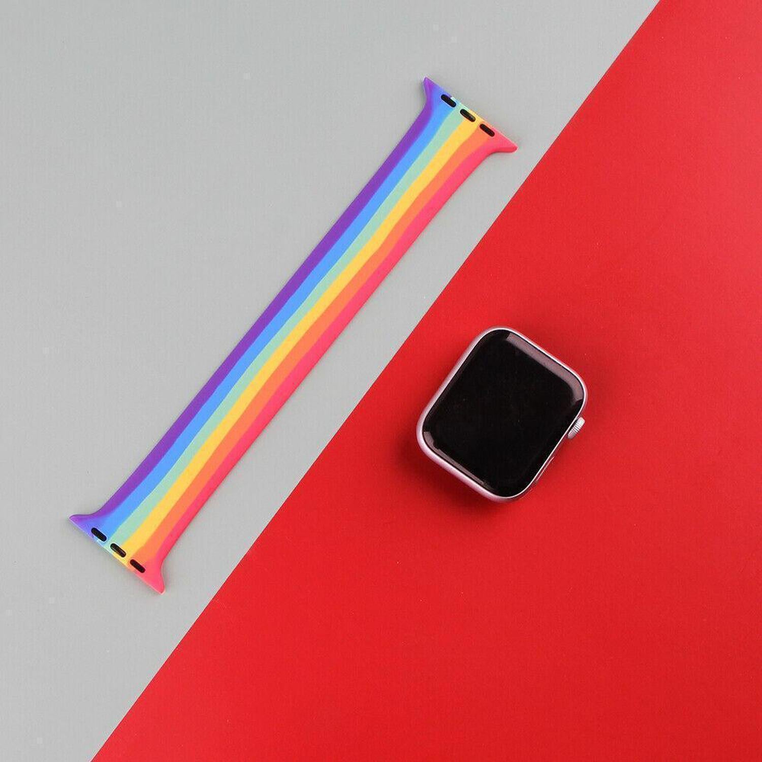Rainbow Pride Silicone Apple Watch Strap | Vibrant & Soft - Celebrate Pride with our soft, durable silicone Apple Watch strap in the iconic rainbow design. Secure pin-and-tuck closure. Fits all Apple Watch models. Buy Now at Sacred Remedy