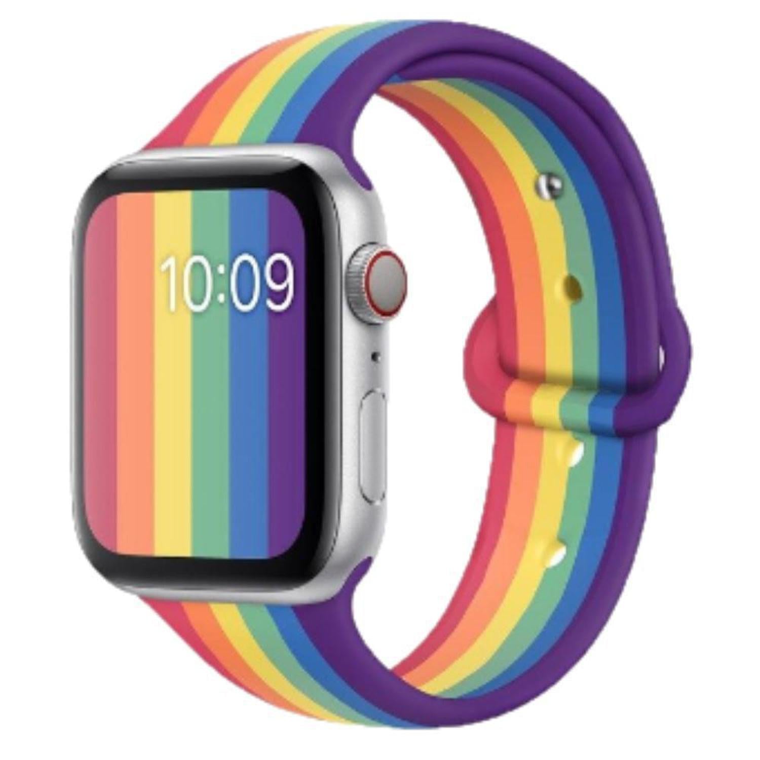 Rainbow Pride Silicone Apple Watch Strap | Vibrant & Soft - Celebrate Pride with our soft, durable silicone Apple Watch strap in the iconic rainbow design. Secure pin-and-tuck closure. Fits all Apple Watch models. Buy Now at Sacred Remedy