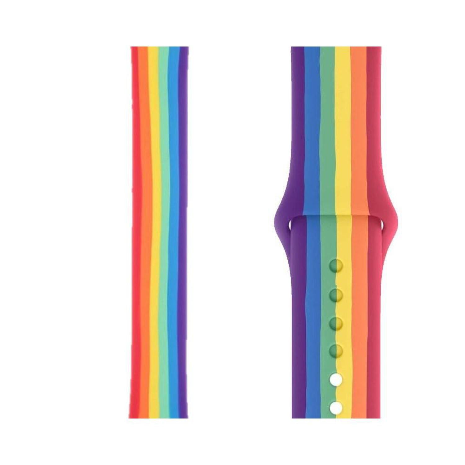 Rainbow Pride Silicone Apple Watch Strap | Vibrant & Soft - Celebrate Pride with our soft, durable silicone Apple Watch strap in the iconic rainbow design. Secure pin-and-tuck closure. Fits all Apple Watch models. Buy Now at Sacred Remedy