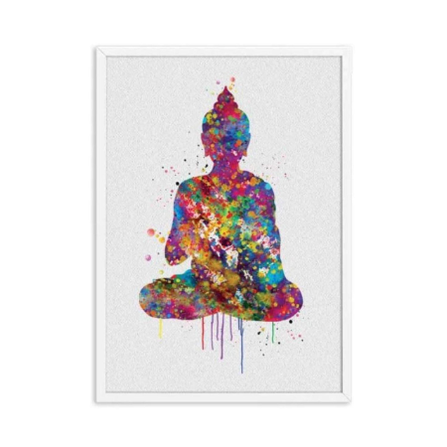 Sitting Buddha silouhette Rainbow Painting Print on Canvas | Artwork - A decorative artwork of a meditating colourful buddha sitting silouhette, featuring all the colors of the rainbow. Sure to brighten up any room. Buy Now at Sacred Remedy