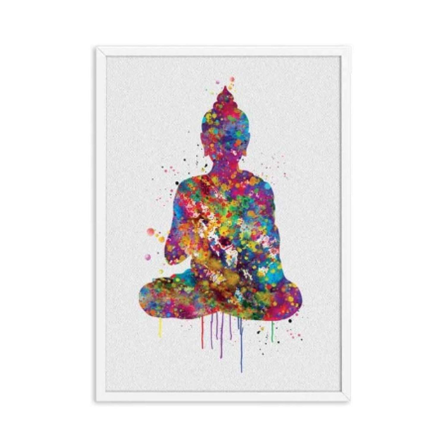Sitting Buddha Vibrant Watercolour Print | Modern Zen Decor - Vibrant Sitting Buddha print for instant good vibes. Modern, abstract watercolour splash art perfect for meditation, yoga, and quirky home decor. Buy Now at Sacred Remedy