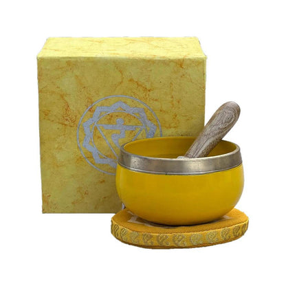 Solar Plexus Chakra Singing Bowl Set - Confidence & Inner Power - Chakra Singing Bowl tuned to the Solar Plexus (Manipura). Promotes confidence, self-motivation & inner fire. Perfect for meditation and sound healing. Buy Now at Sacred Remedy