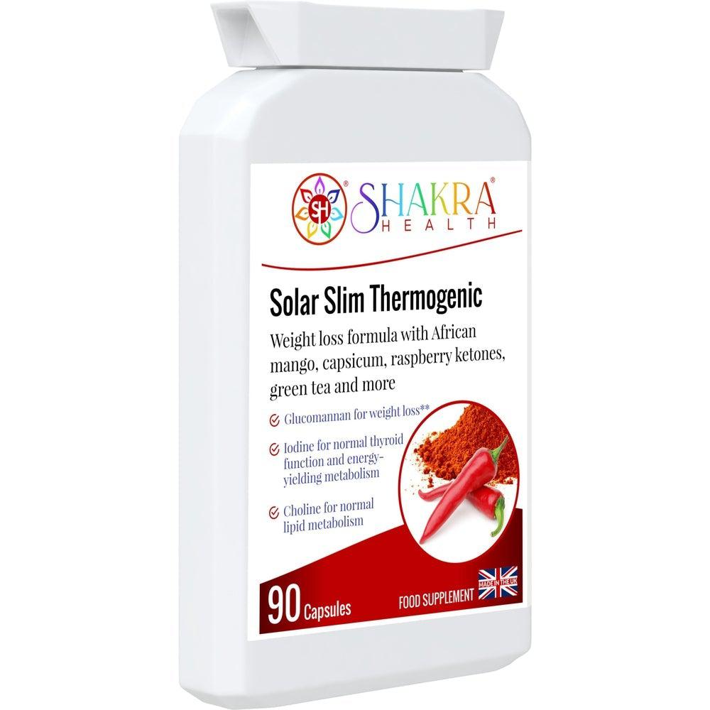 Buy Solar Slim Thermogenic Herbal Fat Metaboliser & Natural Weight Reduction Supplement - Reduce Your Belly Without Torturing Yourself. This thermogenic fat metaboliser & herbal weight management supplement, supports the body's natural fat burning processes, along with the feeling of fullness, energy levels, thyroid function, carbohydrate, lipid & fatty acid metabolism, stable blood sugar levels at Sacred Remedy Online