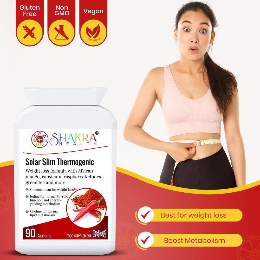 Buy Solar Slim Thermogenic Herbal Fat Metaboliser & Natural Weight Reduction Supplement - Reduce Your Belly Without Torturing Yourself. This thermogenic fat metaboliser & herbal weight management supplement, supports the body's natural fat burning processes, along with the feeling of fullness, energy levels, thyroid function, carbohydrate, lipid & fatty acid metabolism, stable blood sugar levels at Sacred Remedy Online