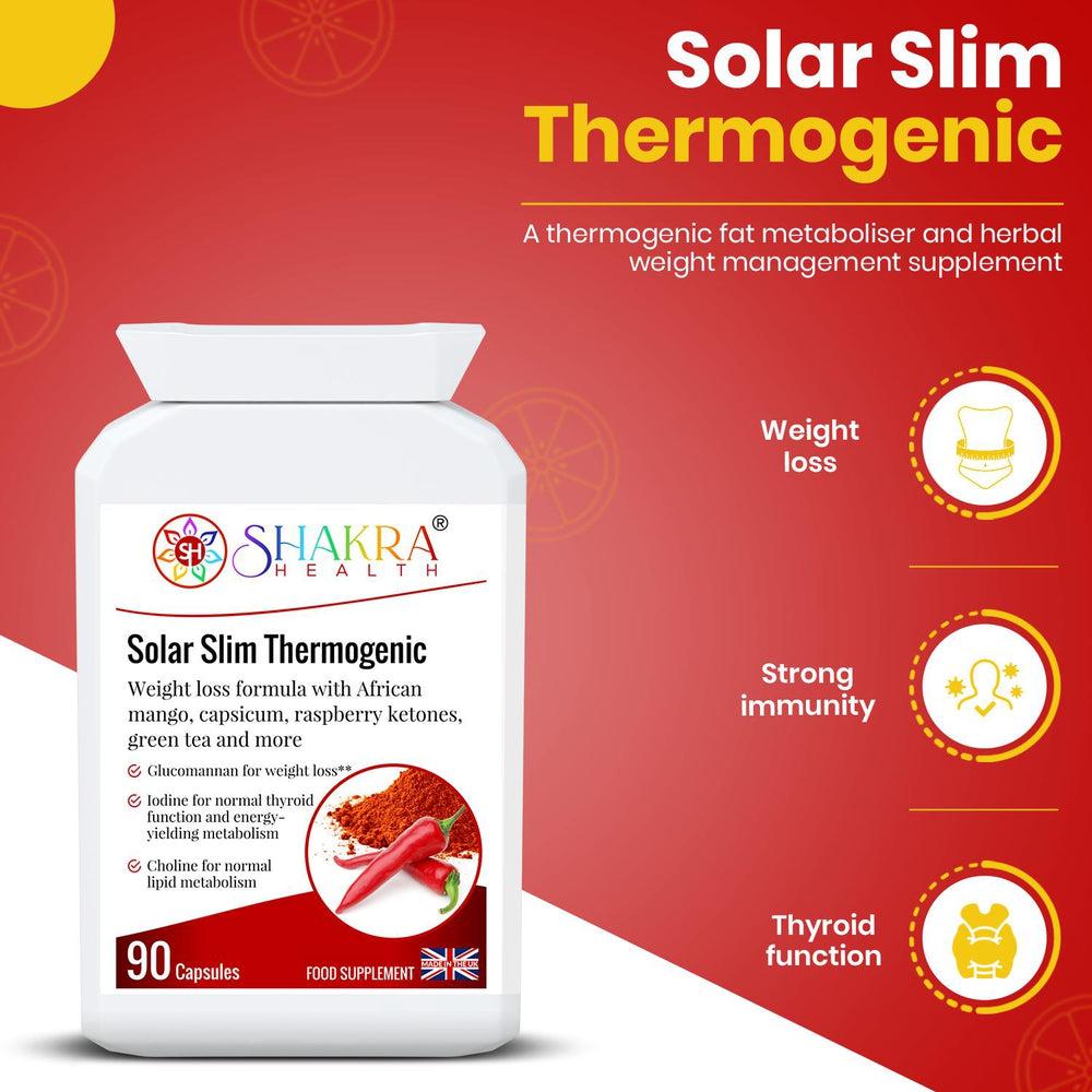 Buy Solar Slim Thermogenic Herbal Fat Metaboliser & Natural Weight Reduction Supplement - Reduce Your Belly Without Torturing Yourself. This thermogenic fat metaboliser & herbal weight management supplement, supports the body's natural fat burning processes, along with the feeling of fullness, energy levels, thyroid function, carbohydrate, lipid & fatty acid metabolism, stable blood sugar levels at Sacred Remedy Online