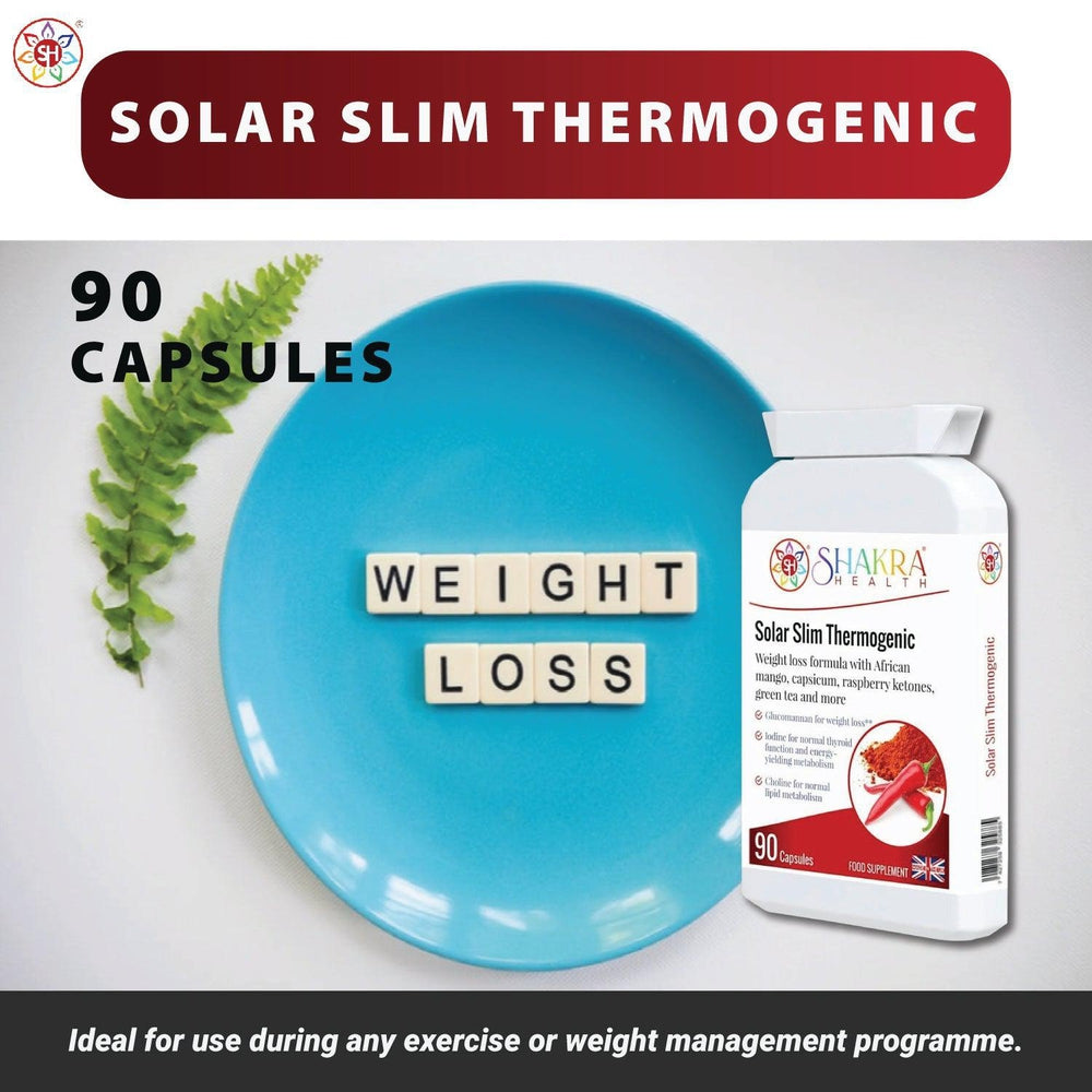 Buy Solar Slim Thermogenic Herbal Fat Metaboliser & Natural Weight Reduction Supplement - Reduce Your Belly Without Torturing Yourself. This thermogenic fat metaboliser & herbal weight management supplement, supports the body's natural fat burning processes, along with the feeling of fullness, energy levels, thyroid function, carbohydrate, lipid & fatty acid metabolism, stable blood sugar levels at Sacred Remedy Online