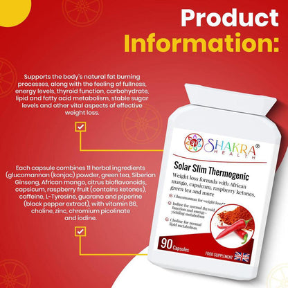 Solar Slim Thermogenic Herbal Fat Metaboliser & Natural Weight Reduction Supplement - Reduce Your Belly Without Torturing Yourself. This thermogenic fat metaboliser & herbal weight management supplement, supports the body's natural fat burning processes, along with the feeling of fullness, energy levels, thyroid function, carbohydrate, lipid & fatty acid metabolism, stable blood sugar levels Buy Now at Sacred Remedy