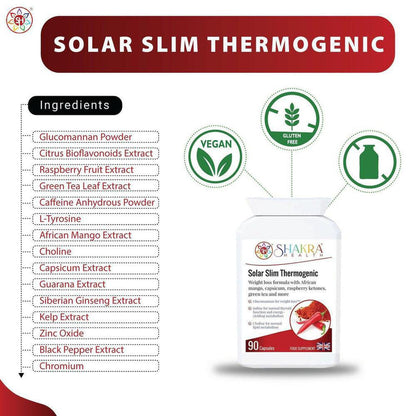 Solar Slim Thermogenic Herbal Fat Metaboliser & Natural Weight Reduction Supplement - Reduce Your Belly Without Torturing Yourself. This thermogenic fat metaboliser & herbal weight management supplement, supports the body's natural fat burning processes, along with the feeling of fullness, energy levels, thyroid function, carbohydrate, lipid & fatty acid metabolism, stable blood sugar levels Buy Now at Sacred Remedy