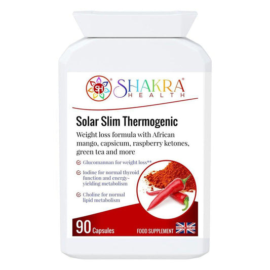 Solar Slim Thermogenic Herbal Fat Metaboliser & Natural Weight Reduction Supplement - Reduce Your Belly Without Torturing Yourself. This thermogenic fat metaboliser & herbal weight management supplement, supports the body's natural fat burning processes, along with the feeling of fullness, energy levels, thyroid function, carbohydrate, lipid & fatty acid metabolism, stable blood sugar levels Buy Now at Sacred Remedy