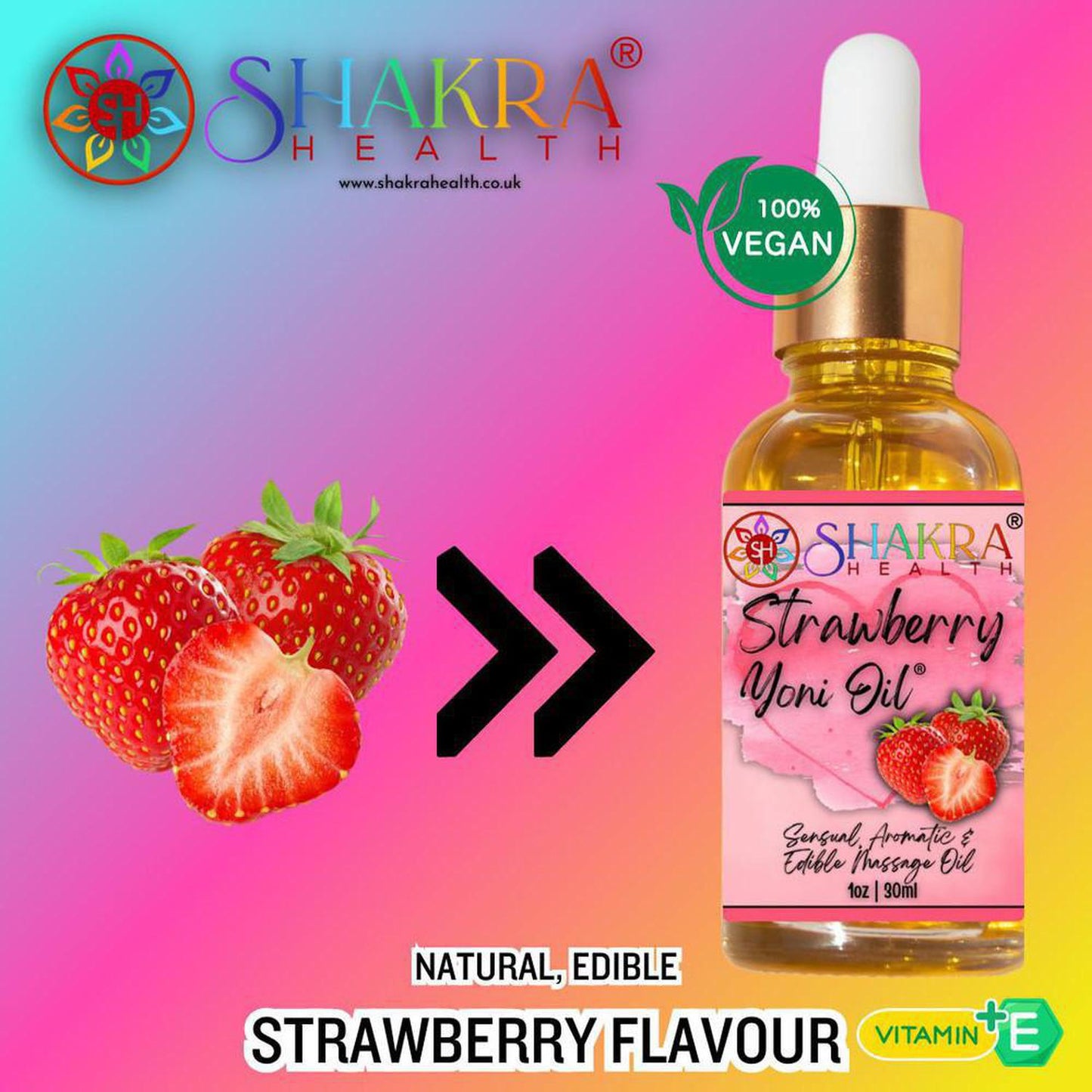 Strawberry Flavoured Yoni Oil. Natural, Vegan Body Care. - Unleash your confidence with our luxurious LGBTQ+ gender neutral, pH balanced & moisturising, edible Yoni Oil. Celebrate your body with our unique, inclusive, organic product. Discover the secret to ultimate comfort, massage, relaxation & pleasure in this versatile oil. Experience pure bliss. Buy Now at Sacred Remedy