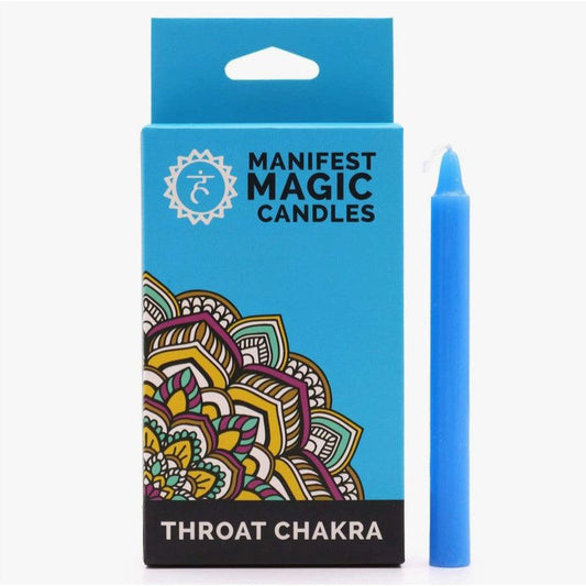 Buy Throat Chakra: Peace. 12 Blue Manifestation Candles for Spells & Meditation - Introducing the Throat Chakra Candle: expertly designed to keep you grounded in the physical world. Its stabilizing energy provides a sense of security. The power of candles in meditative practices is well-known, and both kids and grown-ups can benefit from the calming aura of the flickering flame. at Sacred Remedy Online