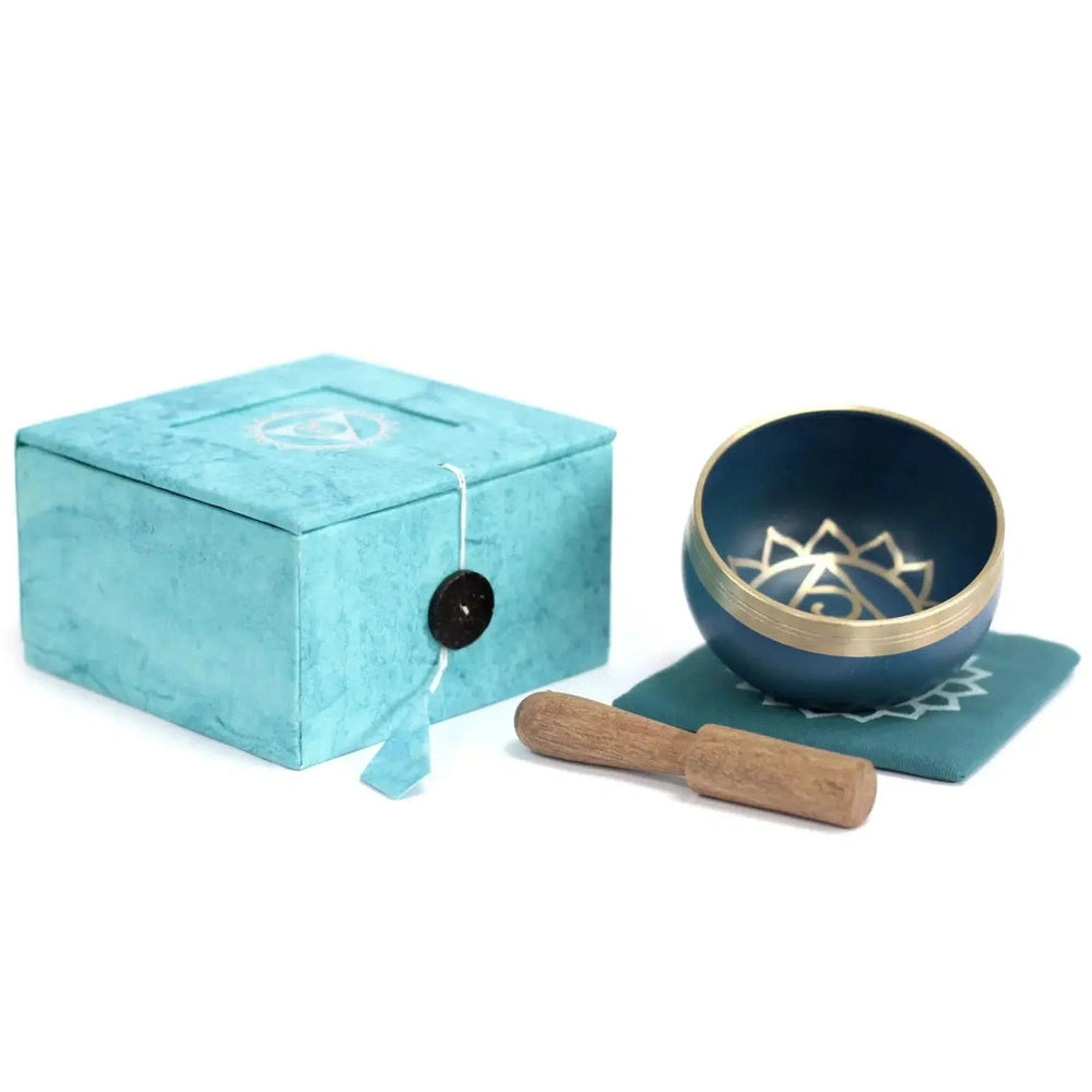 Buy Throat Chakra Singing Bowl Gift Set for Meditation & Sound Therapy - When the energy of the Vishuddha Chakra is imbalanced, communication breaks down. We refuse to listen to our inner Self and to others. Others are unable to understand us and feelings of loneliness surround us. Meditation on I speak. Balancing this chakra is important for the speech and communication areas of the brain. at Sacred Remedy Online